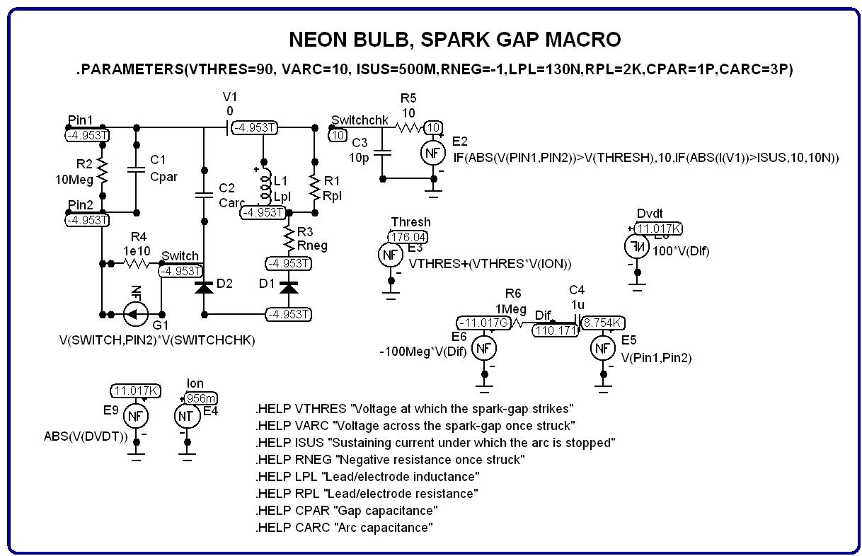 The nodal voltages for the neon bulb, spark gap situated to the right-hand side of this circuit labeled: X2...